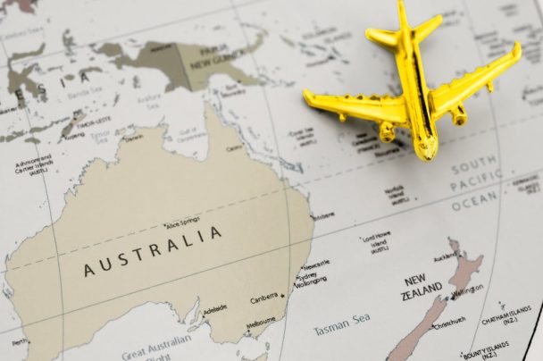 Moving from Australia to New Zealand map concept