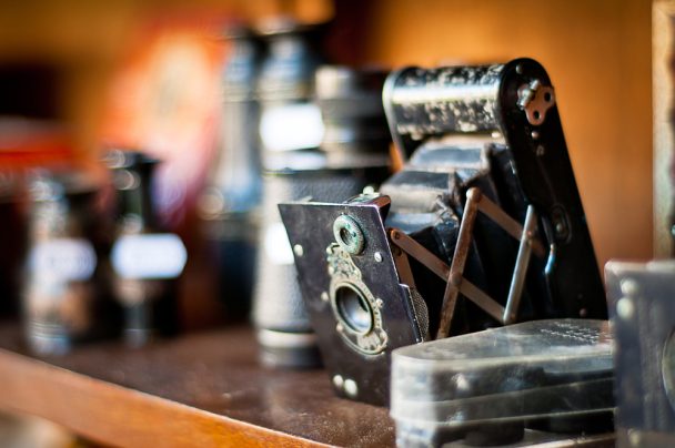 Vintage Cameras on Shelf